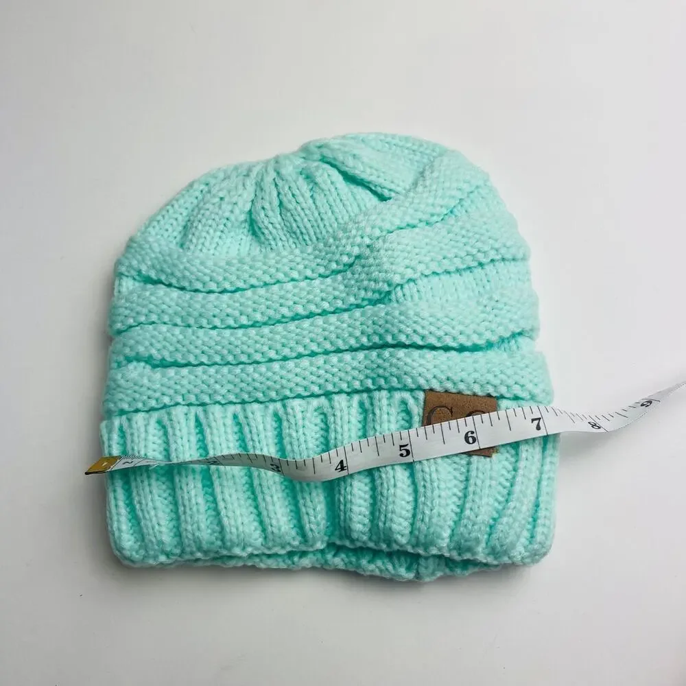 C.C Chunky Soft‎ Stretch Cable Knit Warm Fuzzy Lined Girls Beanie Hat Mint Green